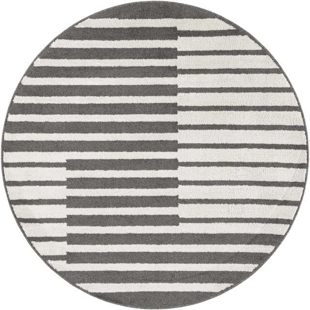 Gray 5' 1 x 5' 1 Norge Round Area Rug 100% Polypropylene Easy Clean Non Shed Stain Resistant Modern Carpet for Home Interior Design for Sale at Rug Engine