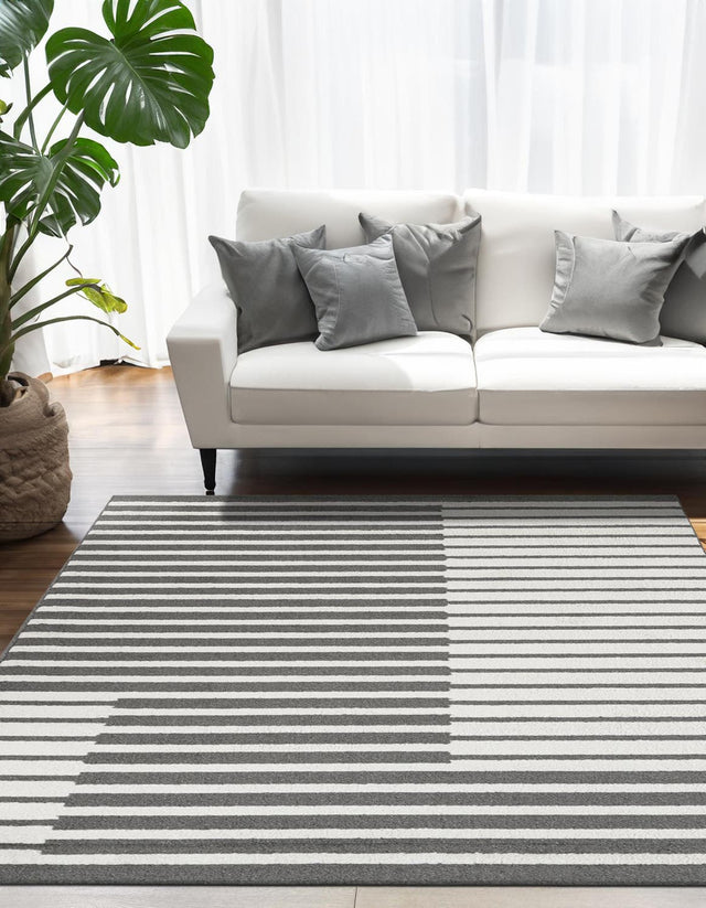 Gray 9' x 12' Norge Rectangle Area Rug 100% Polypropylene Easy Clean Non Shed Stain Resistant Modern Carpet for Home Interior Design for Sale at Rug Engine