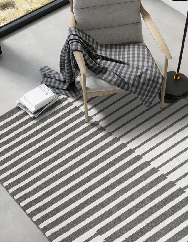 Gray 9' x 12' Norge Rectangle Area Rug 100% Polypropylene Easy Clean Non Shed Stain Resistant Modern Carpet for Home Interior Design for Sale at Rug Engine
