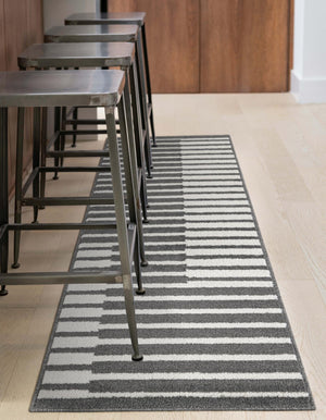 Gray 2' 7 x 10' Norge Runner Area Rug 100% Polypropylene Easy Clean Non Shed Stain Resistant Modern Carpet for Home Interior Design for Sale at Rug Engine