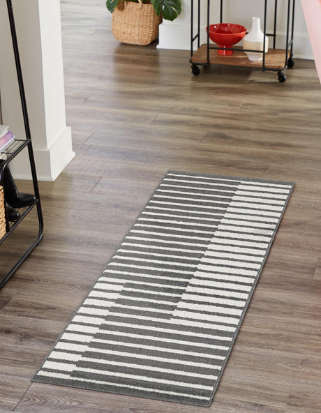 Gray 2' x 6' 1 Norge Runner Area Rug 100% Polypropylene Easy Clean Non Shed Stain Resistant Modern Carpet for Home Interior Design for Sale at Rug Engine