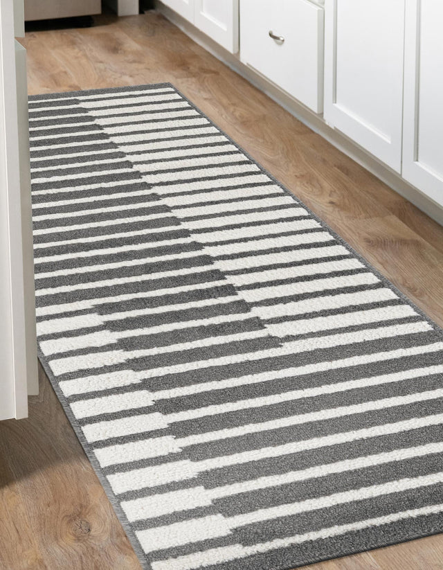Gray 2' 7 x 10' Norge Runner Area Rug 100% Polypropylene Easy Clean Non Shed Stain Resistant Modern Carpet for Home Interior Design for Sale at Rug Engine