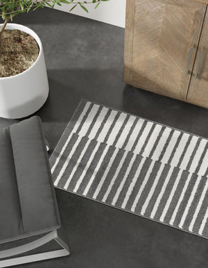 Gray 2' 7 x 10' Norge Runner Area Rug 100% Polypropylene Easy Clean Non Shed Stain Resistant Modern Carpet for Home Interior Design for Sale at Rug Engine