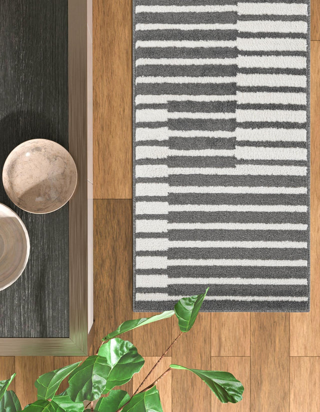 Gray 2' 7 x 10' Norge Runner Area Rug 100% Polypropylene Easy Clean Non Shed Stain Resistant Modern Carpet for Home Interior Design for Sale at Rug Engine