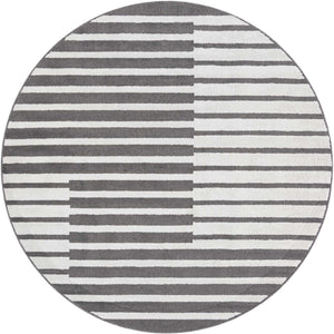 Gray 7' 10 x 7' 10 Norge Round Area Rug 100% Polypropylene Easy Clean Non Shed Stain Resistant Modern Carpet for Home Interior Design for Sale at Rug Engine