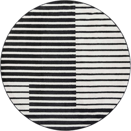 Black 10' x 10' Norge Round Area Rug 100% Polypropylene Easy Clean Non Shed Stain Resistant Modern Carpet for Home Interior Design for Sale at Rug Engine