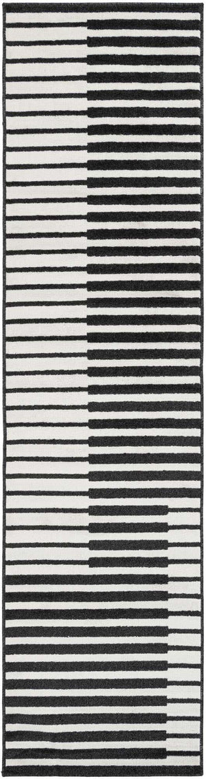 Black 2' 7 x 10' Norge Runner Area Rug 100% Polypropylene Easy Clean Non Shed Stain Resistant Modern Carpet for Home Interior Design for Sale at Rug Engine