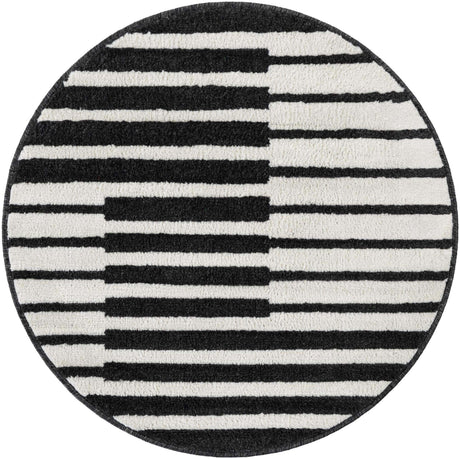 Black 3' 1 x 3' 1 Norge Round Area Rug 100% Polypropylene Easy Clean Non Shed Stain Resistant Modern Carpet for Home Interior Design for Sale at Rug Engine