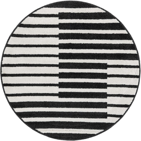 Black 4' 1 x 4' 1 Norge Round Area Rug 100% Polypropylene Easy Clean Non Shed Stain Resistant Modern Carpet for Home Interior Design for Sale at Rug Engine