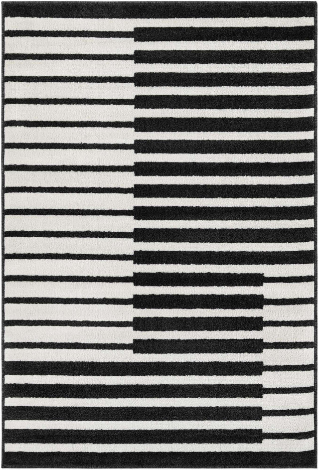 Black 4' 1 x 6' 1 Norge Rectangle Area Rug 100% Polypropylene Easy Clean Non Shed Stain Resistant Modern Carpet for Home Interior Design for Sale at Rug Engine