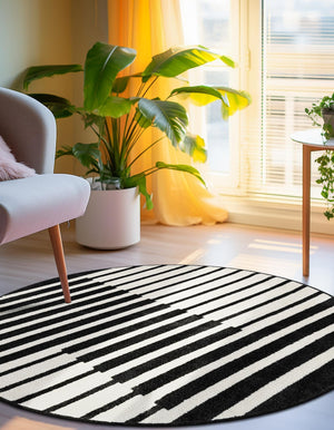 Black 4' 1 x 4' 1 Norge Round Area Rug 100% Polypropylene Easy Clean Non Shed Stain Resistant Modern Carpet for Home Interior Design for Sale at Rug Engine