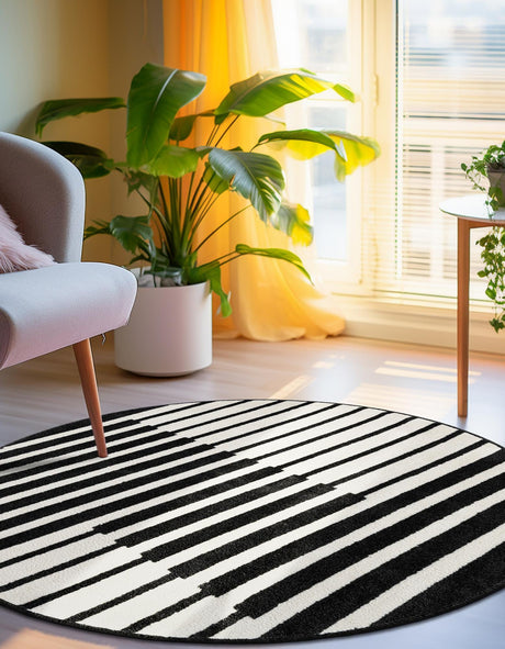 Black 10' x 10' Norge Round Area Rug 100% Polypropylene Easy Clean Non Shed Stain Resistant Modern Carpet for Home Interior Design for Sale at Rug Engine