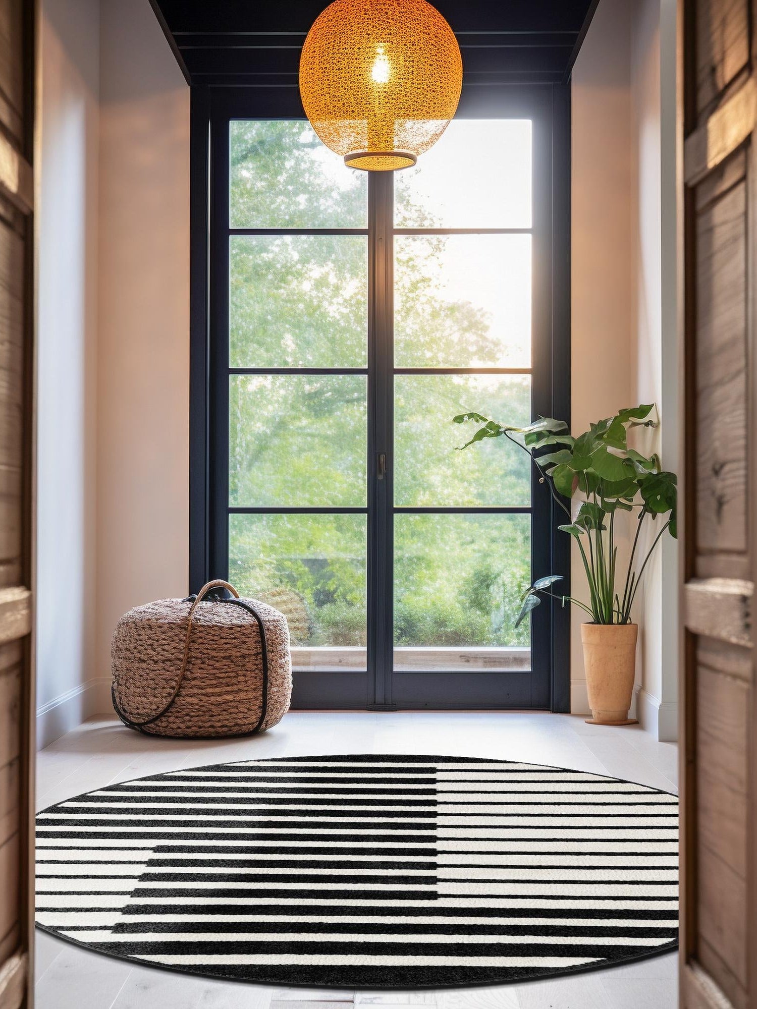 Black 4' 1 x 4' 1 Norge Round Area Rug 100% Polypropylene Easy Clean Non Shed Stain Resistant Modern Carpet for Home Interior Design for Sale at Rug Engine
