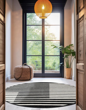 Black 4' 1 x 4' 1 Norge Round Area Rug 100% Polypropylene Easy Clean Non Shed Stain Resistant Modern Carpet for Home Interior Design for Sale at Rug Engine