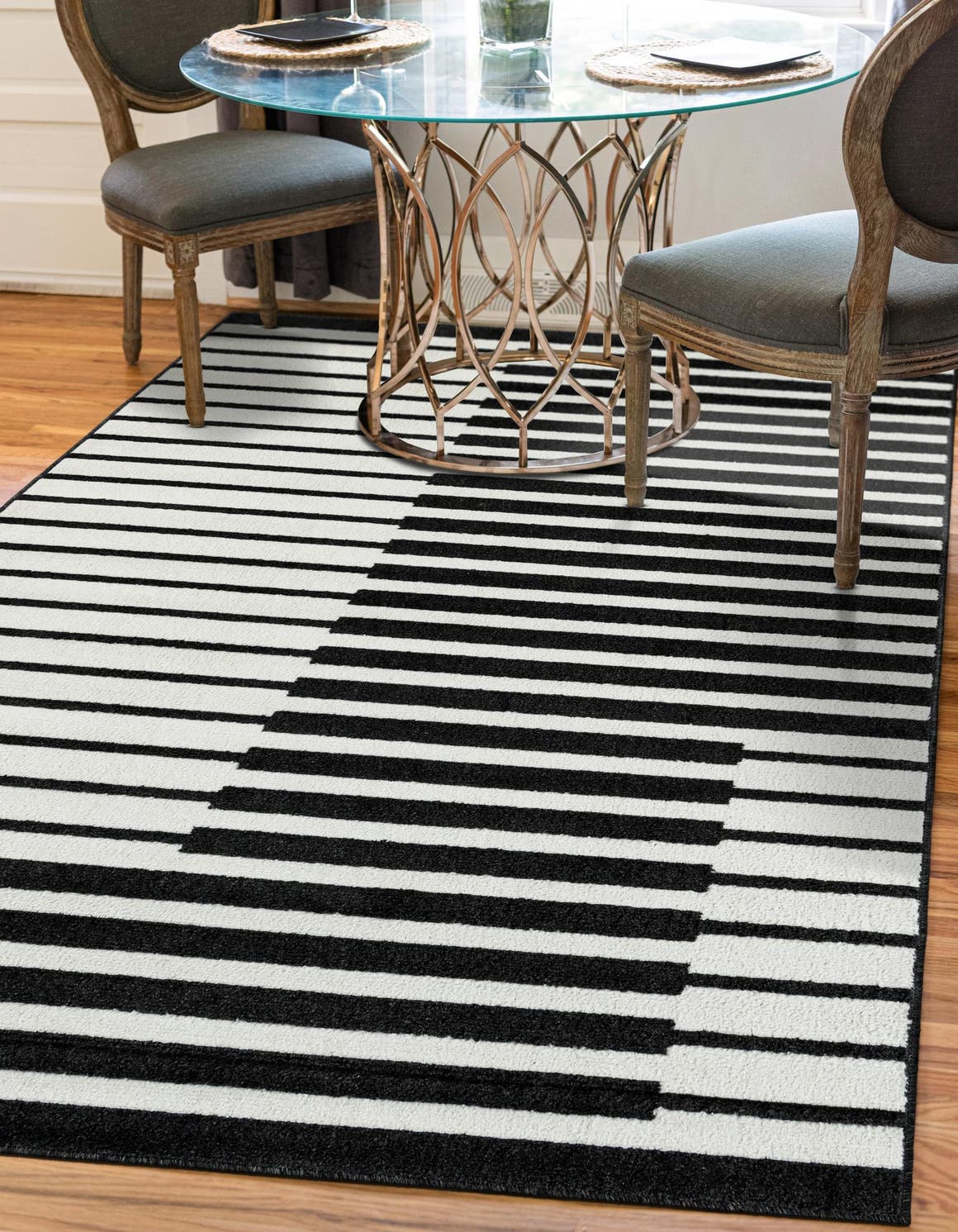 Black 6' 1 x 9' Norge Rectangle Area Rug 100% Polypropylene Easy Clean Non Shed Stain Resistant Modern Carpet for Home Interior Design for Sale at Rug Engine