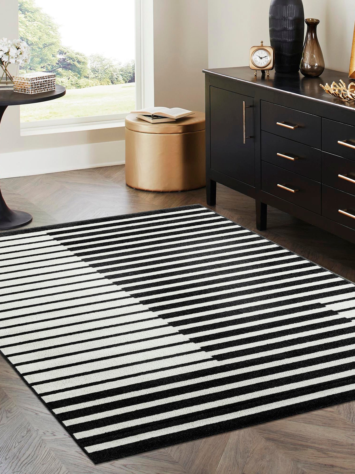 Black 4' 1 x 6' 1 Norge Rectangle Area Rug 100% Polypropylene Easy Clean Non Shed Stain Resistant Modern Carpet for Home Interior Design for Sale at Rug Engine