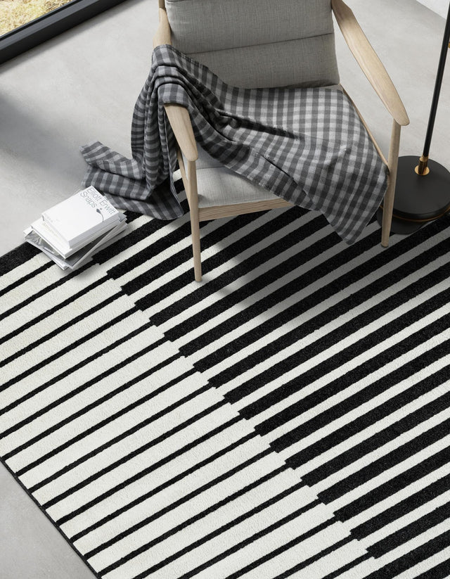 Black 4' 1 x 6' 1 Norge Rectangle Area Rug 100% Polypropylene Easy Clean Non Shed Stain Resistant Modern Carpet for Home Interior Design for Sale at Rug Engine