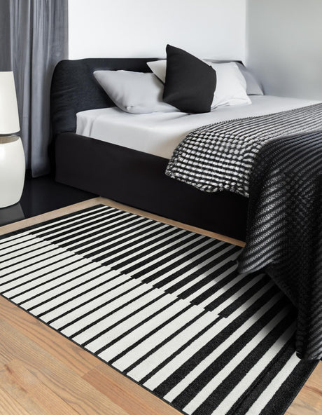 Black 2' x 3' 1 Norge Rectangle Area Rug 100% Polypropylene Easy Clean Non Shed Stain Resistant Modern Carpet for Home Interior Design for Sale at Rug Engine