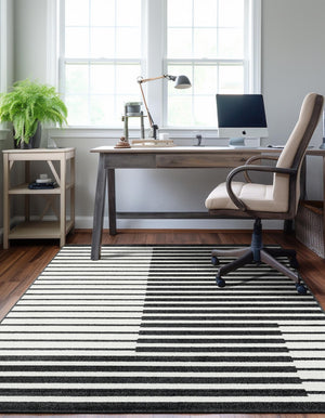 Black 7' 10 x 10' Norge Rectangle Area Rug 100% Polypropylene Easy Clean Non Shed Stain Resistant Modern Carpet for Home Interior Design for Sale at Rug Engine