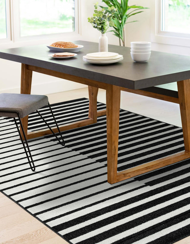 Black 6' 1 x 9' Norge Rectangle Area Rug 100% Polypropylene Easy Clean Non Shed Stain Resistant Modern Carpet for Home Interior Design for Sale at Rug Engine
