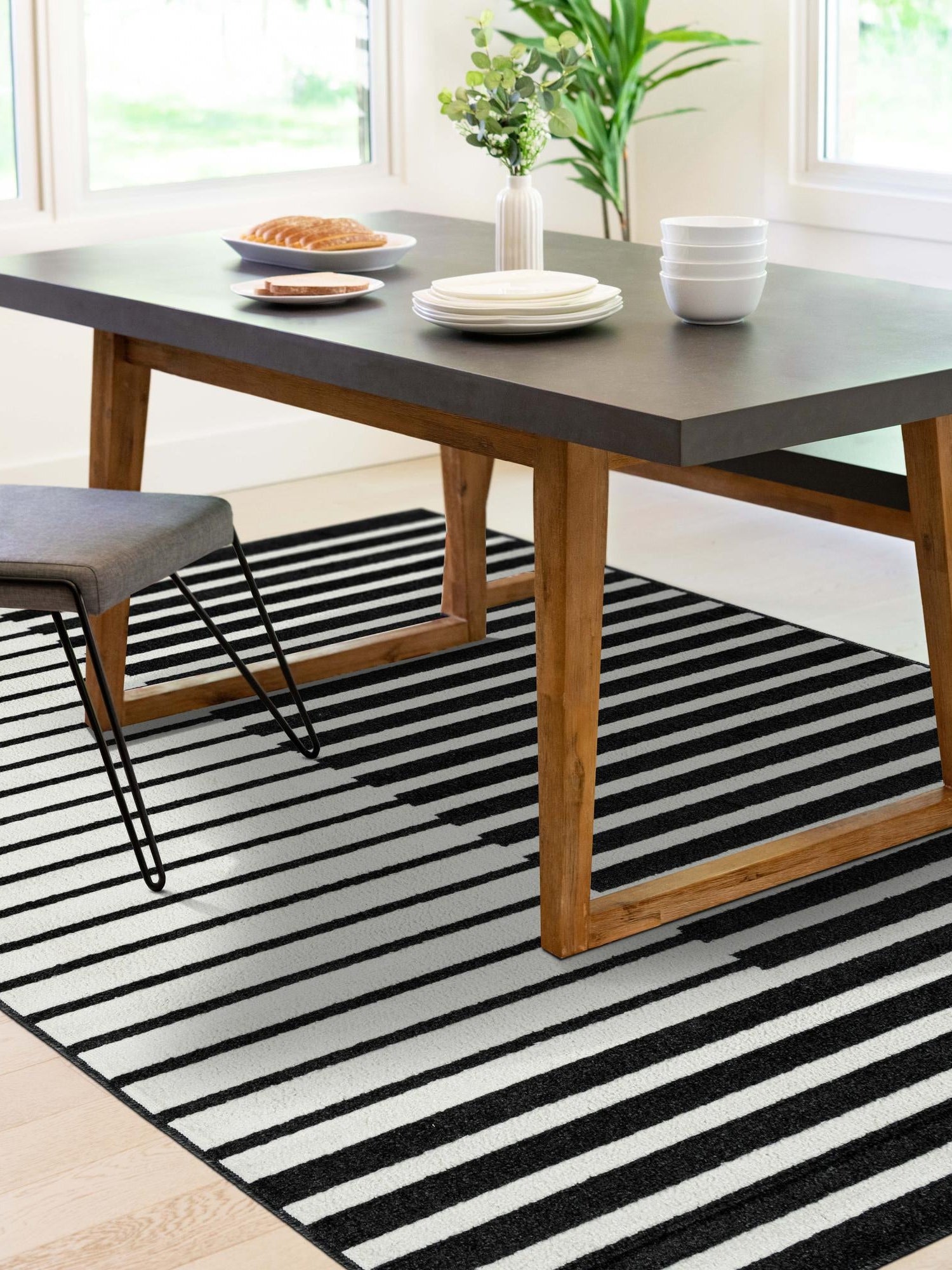 Black 7' 10 x 10' Norge Rectangle Area Rug 100% Polypropylene Easy Clean Non Shed Stain Resistant Modern Carpet for Home Interior Design for Sale at Rug Engine