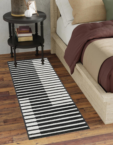 Black 2' x 6' 1 Norge Runner Area Rug 100% Polypropylene Easy Clean Non Shed Stain Resistant Modern Carpet for Home Interior Design for Sale at Rug Engine