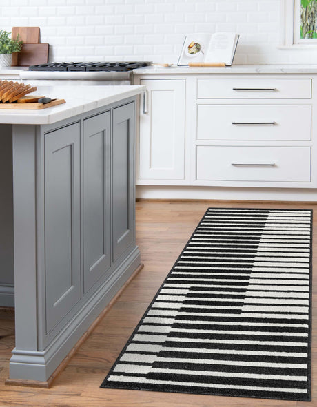 Black 2' 7 x 12' Norge Runner Area Rug 100% Polypropylene Easy Clean Non Shed Stain Resistant Modern Carpet for Home Interior Design for Sale at Rug Engine