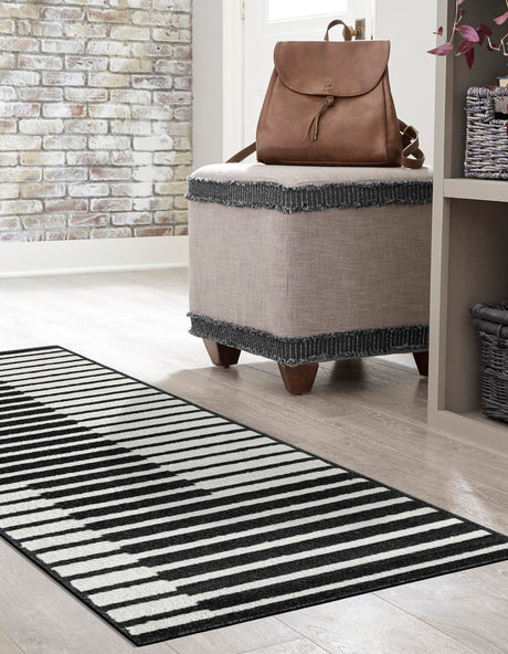 Black 2' x 6' 1 Norge Runner Area Rug 100% Polypropylene Easy Clean Non Shed Stain Resistant Modern Carpet for Home Interior Design for Sale at Rug Engine