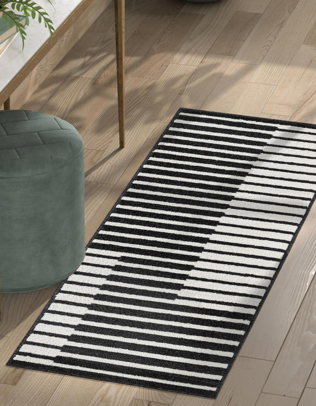 Black 2' 7 x 12' Norge Runner Area Rug 100% Polypropylene Easy Clean Non Shed Stain Resistant Modern Carpet for Home Interior Design for Sale at Rug Engine