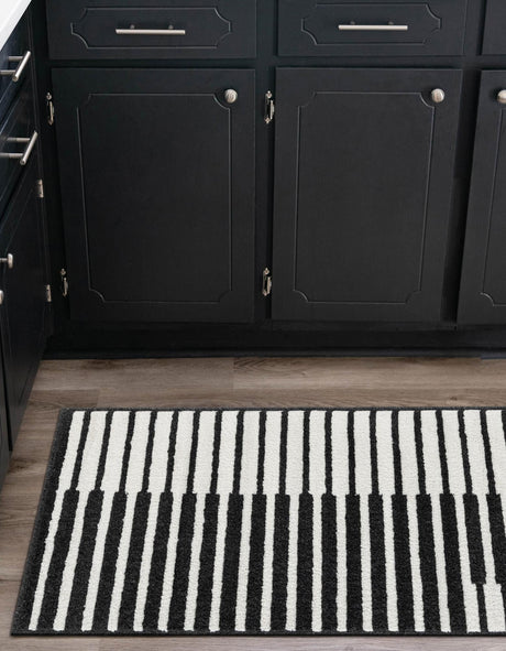 Black 2' x 6' 1 Norge Runner Area Rug 100% Polypropylene Easy Clean Non Shed Stain Resistant Modern Carpet for Home Interior Design for Sale at Rug Engine