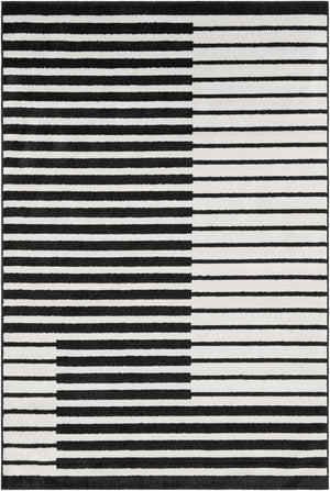 Black 6' 1 x 9' Norge Rectangle Area Rug 100% Polypropylene Easy Clean Non Shed Stain Resistant Modern Carpet for Home Interior Design for Sale at Rug Engine