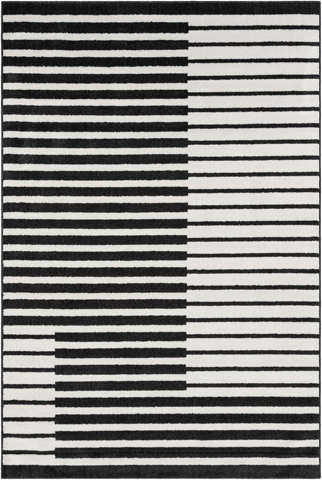 Black 6' 1 x 9' Norge Rectangle Area Rug 100% Polypropylene Easy Clean Non Shed Stain Resistant Modern Carpet for Home Interior Design for Sale at Rug Engine