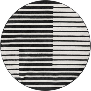 Black 7' 10 x 7' 10 Norge Round Area Rug 100% Polypropylene Easy Clean Non Shed Stain Resistant Modern Carpet for Home Interior Design for Sale at Rug Engine