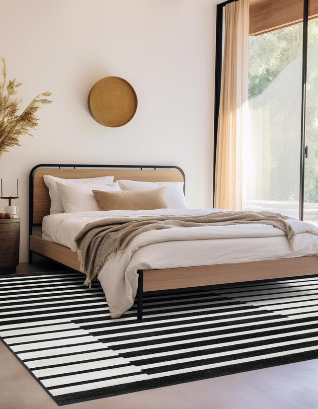 Black 7' 10 x 7' 10 Norge Square Area Rug 100% Polypropylene Easy Clean Non Shed Stain Resistant Modern Carpet for Home Interior Design for Sale at Rug Engine