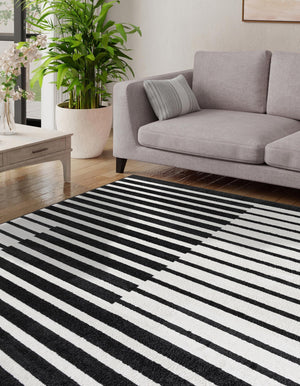 Black 7' 10 x 7' 10 Norge Square Area Rug 100% Polypropylene Easy Clean Non Shed Stain Resistant Modern Carpet for Home Interior Design for Sale at Rug Engine