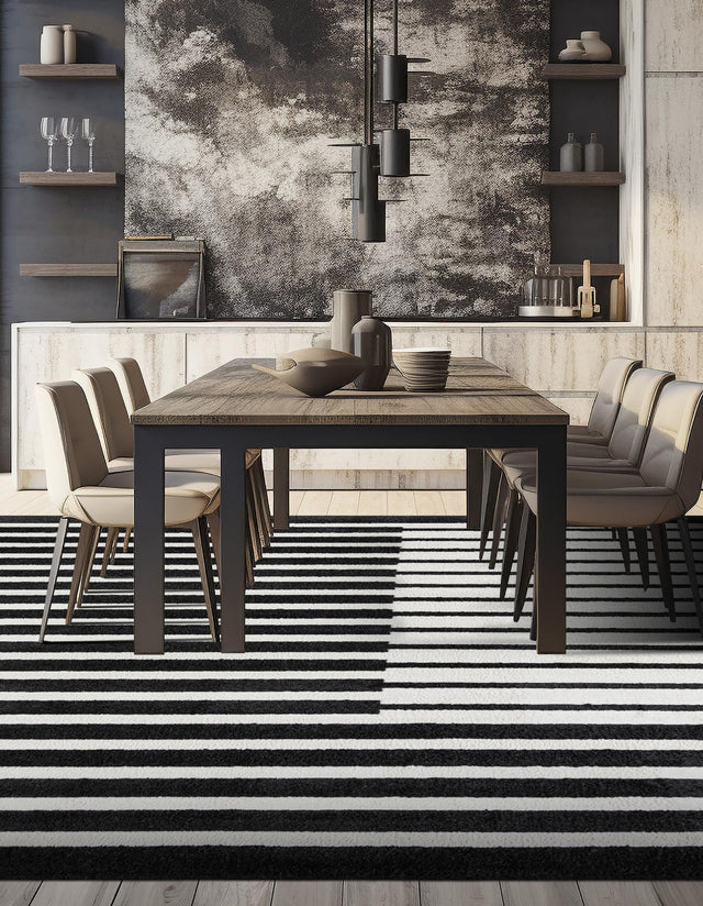 Black 7' 10 x 7' 10 Norge Square Area Rug 100% Polypropylene Easy Clean Non Shed Stain Resistant Modern Carpet for Home Interior Design for Sale at Rug Engine