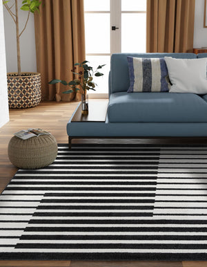 Black 7' 10 x 7' 10 Norge Square Area Rug 100% Polypropylene Easy Clean Non Shed Stain Resistant Modern Carpet for Home Interior Design for Sale at Rug Engine