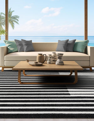 Black 7' 10 x 7' 10 Norge Square Area Rug 100% Polypropylene Easy Clean Non Shed Stain Resistant Modern Carpet for Home Interior Design for Sale at Rug Engine