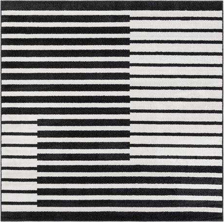 Black 7' 10 x 7' 10 Norge Square Area Rug 100% Polypropylene Easy Clean Non Shed Stain Resistant Modern Carpet for Home Interior Design for Sale at Rug Engine