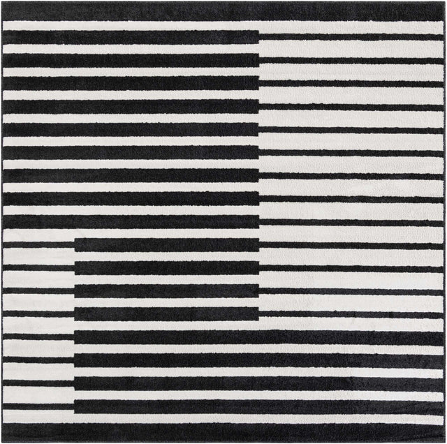 Black 7' 10 x 7' 10 Norge Square Area Rug 100% Polypropylene Easy Clean Non Shed Stain Resistant Modern Carpet for Home Interior Design for Sale at Rug Engine