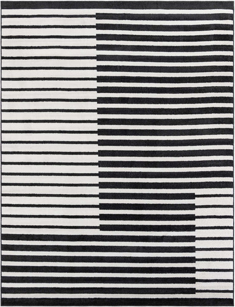 Black 9' x 12' Norge Rectangle Area Rug 100% Polypropylene Easy Clean Non Shed Stain Resistant Modern Carpet for Home Interior Design for Sale at Rug Engine