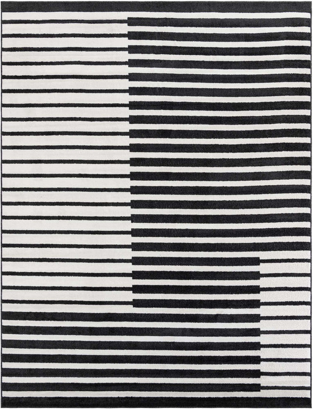 Black 9' x 12' Norge Rectangle Area Rug 100% Polypropylene Easy Clean Non Shed Stain Resistant Modern Carpet for Home Interior Design for Sale at Rug Engine