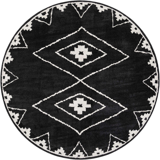 Black 10' x 10' Norge Round Area Rug 100% Polypropylene Easy Clean Non Shed Stain Resistant Modern Carpet for Home Interior Design for Sale at Rug Engine