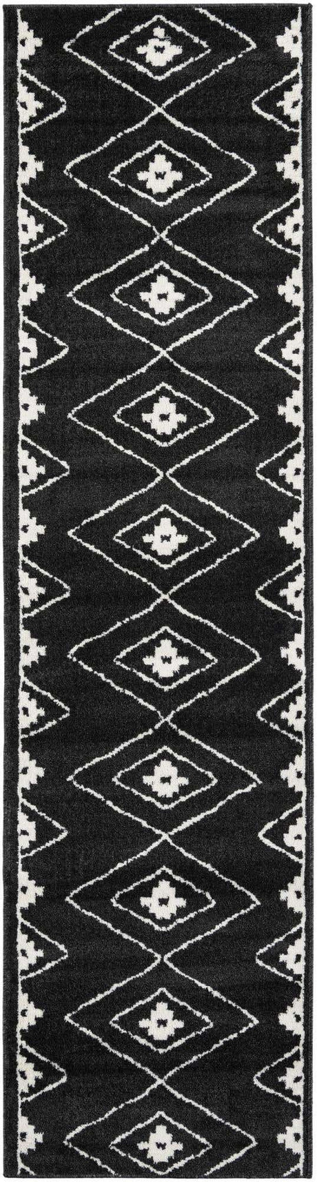 Black 2' 7 x 10' Norge Runner Area Rug 100% Polypropylene Easy Clean Non Shed Stain Resistant Modern Carpet for Home Interior Design for Sale at Rug Engine