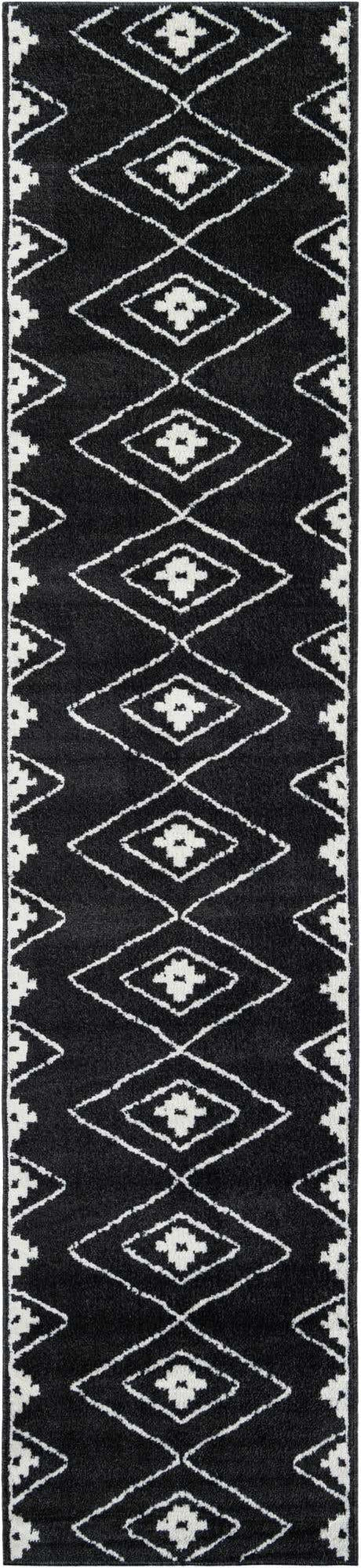Black 2' 7 x 12' Norge Runner Area Rug 100% Polypropylene Easy Clean Non Shed Stain Resistant Modern Carpet for Home Interior Design for Sale at Rug Engine