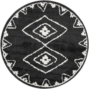 Black 3' 1 x 3' 1 Norge Round Area Rug 100% Polypropylene Easy Clean Non Shed Stain Resistant Modern Carpet for Home Interior Design for Sale at Rug Engine