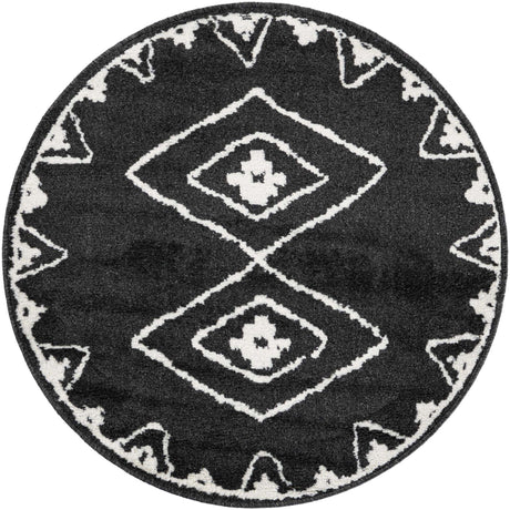 Black 3' 1 x 3' 1 Norge Round Area Rug 100% Polypropylene Easy Clean Non Shed Stain Resistant Modern Carpet for Home Interior Design for Sale at Rug Engine
