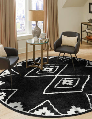 Black 7' 10 x 7' 10 Norge Round Area Rug 100% Polypropylene Easy Clean Non Shed Stain Resistant Modern Carpet for Home Interior Design for Sale at Rug Engine