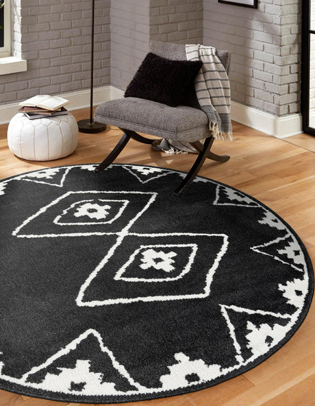 Black 10' x 10' Norge Round Area Rug 100% Polypropylene Easy Clean Non Shed Stain Resistant Modern Carpet for Home Interior Design for Sale at Rug Engine