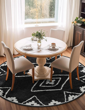 Black 7' 10 x 7' 10 Norge Round Area Rug 100% Polypropylene Easy Clean Non Shed Stain Resistant Modern Carpet for Home Interior Design for Sale at Rug Engine